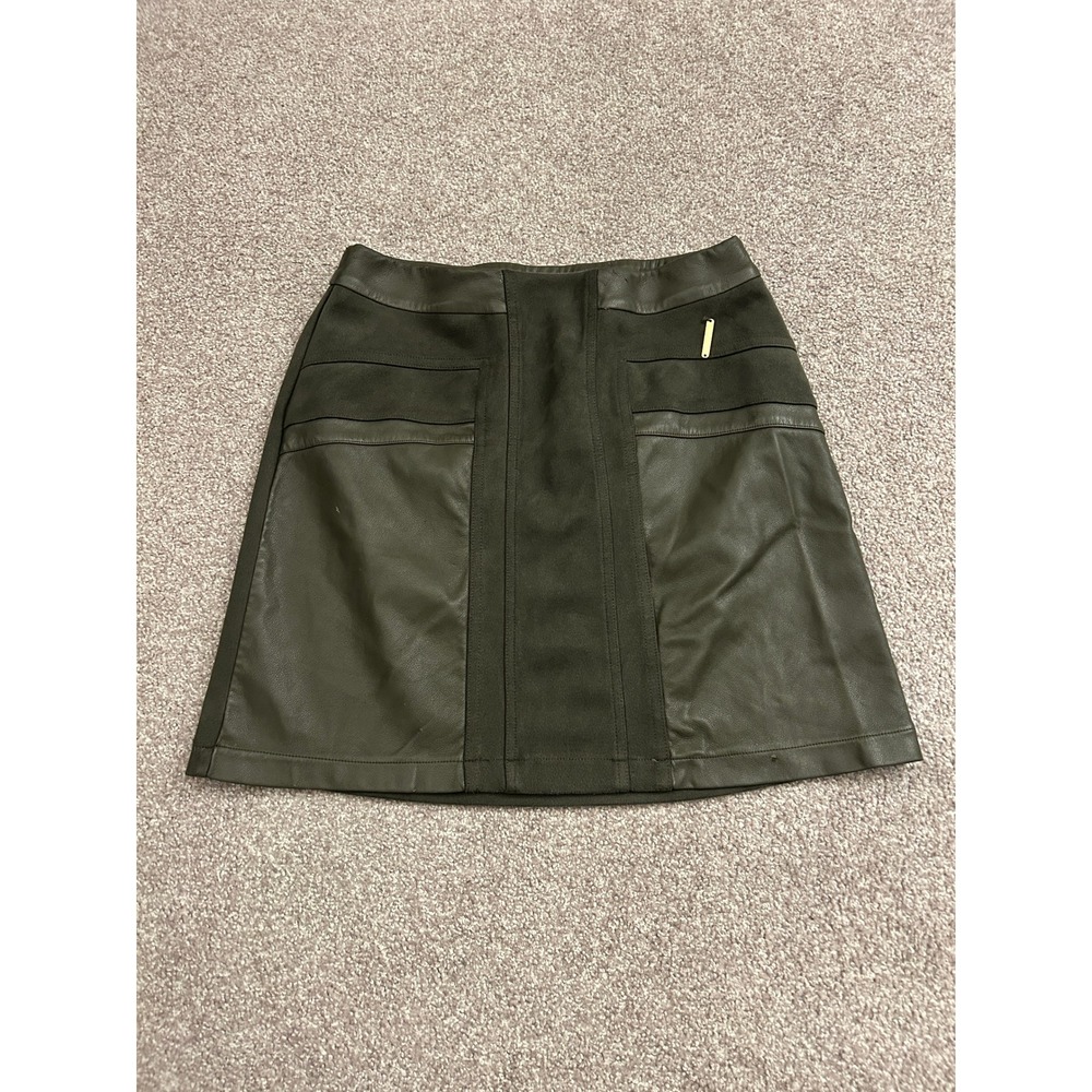 Marc New York Faux Leather Suede Mini Skirt Womens XS Olive Mixed Media Skirt